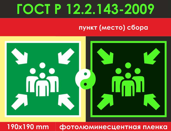 E21 пункт (место) сбора (фотолюминесцентная пленкаГОСТ 34428-2018,  200х200 мм) - Знаки безопасности - Фотолюминесцентные знаки - Магазин охраны труда и техники безопасности stroiplakat.ru